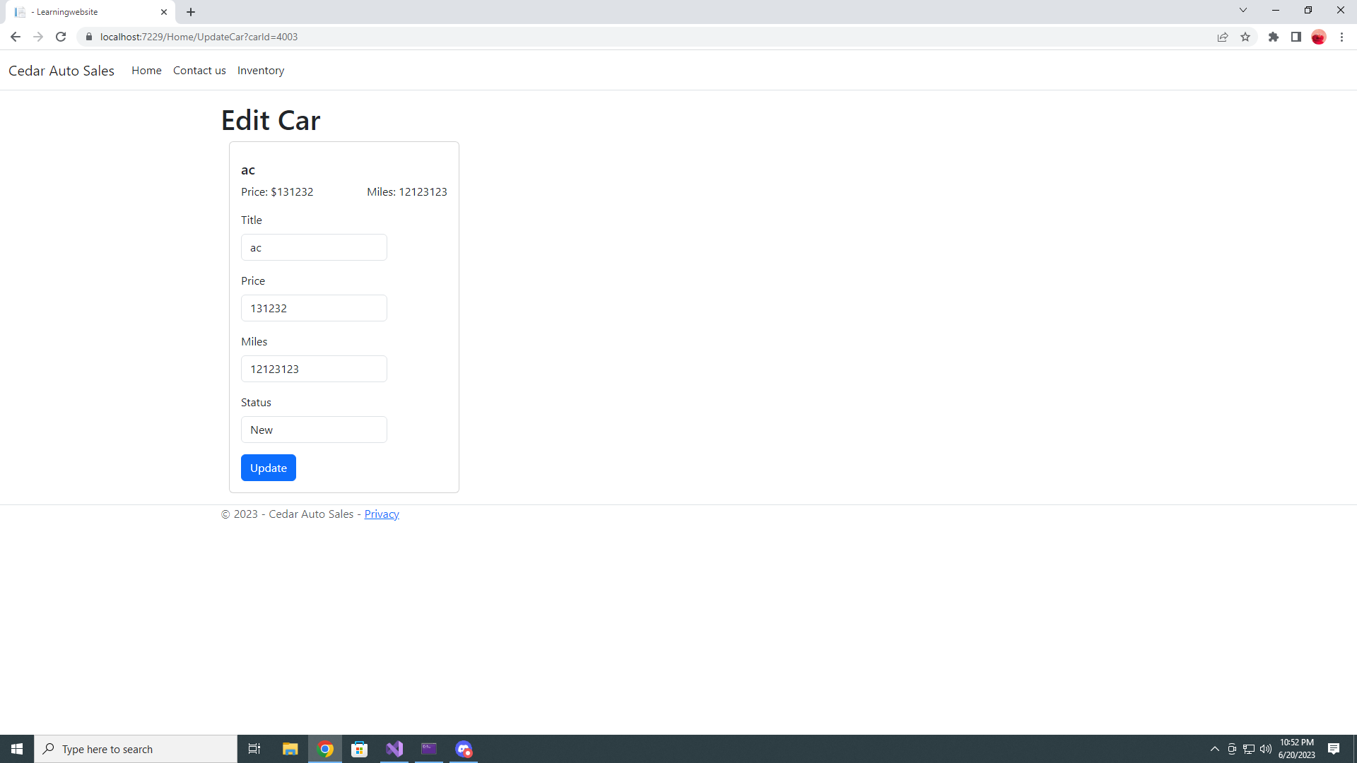 Update sql code not working C
