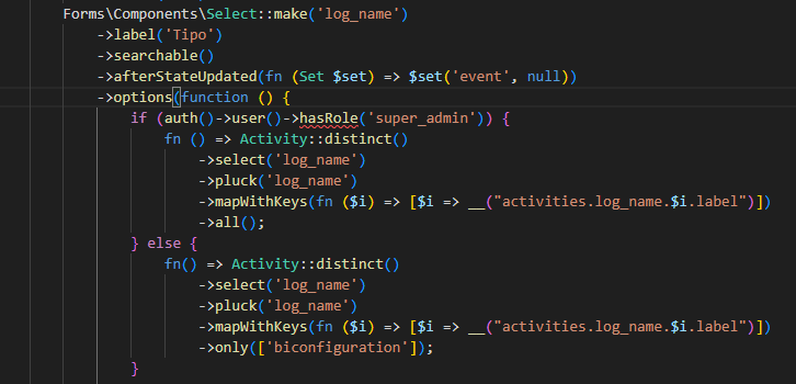 All options for admin - Filament